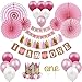Produktbild ZNZ Baby Geburtstagsdeko, 1. Geburtstag Party Dekorationen für Mädchen | Ammer Banner, Ballons, Hängende Papierfächer Blume Set, Cake Topper, Papierquasten und Baby Prinzessin Kranz Krone Hut (Pink01)