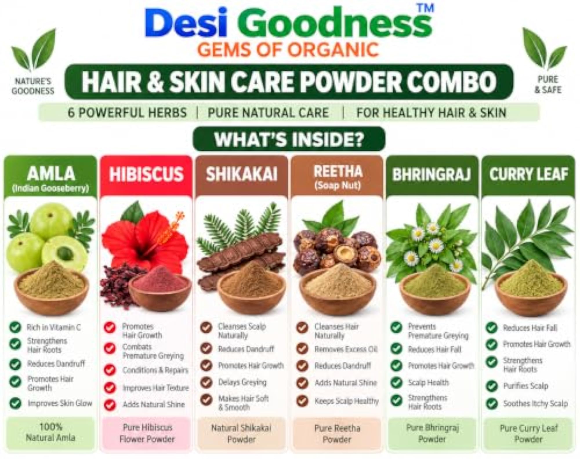 Natural Hair Care Powder Set, 50g Each