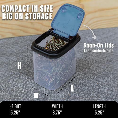 Image of Buddeez Multi-Purpose Hardware Storage Bins Bits and Bolts Small Storage Containers, Hardware Organizers, Clear Containers With Blue Stackable Lids, Bolt and Screw Organizer (1 Quart - 12 Pack)
