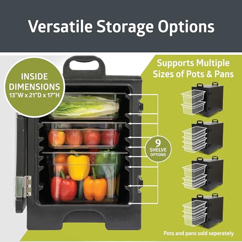Pearington Commercial-Grade Insulated Food Pan Carrier for 5 Full-Size Pans, End-Loading Non-Electrical Stackable Hot Box Food Warmer with Handles, Black