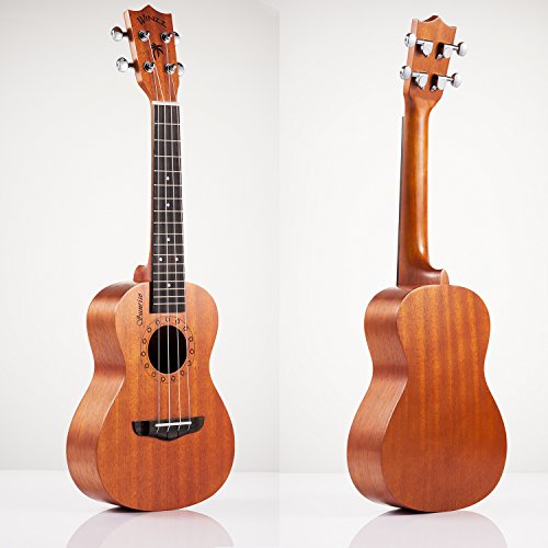 WINZZ Concert Mahogany Hawaii Ukulele with Bag, Finger Sticker, Chord Card, Tuner, Strap, Picks, Extra Strings, Polish Cloth, 23 Inches
