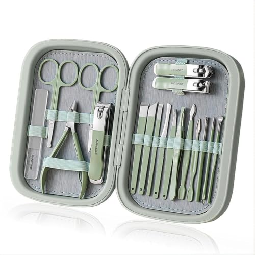 JiaWell Set de Manicura 18-Piezas Pedicura Cortauñas de Acero Inoxidable Herramientas para el Cuidado de las Uñas Set de Manicura Pedicura Kit Profesional de Cuidado de Manos y Pies para Mujeres y Hom