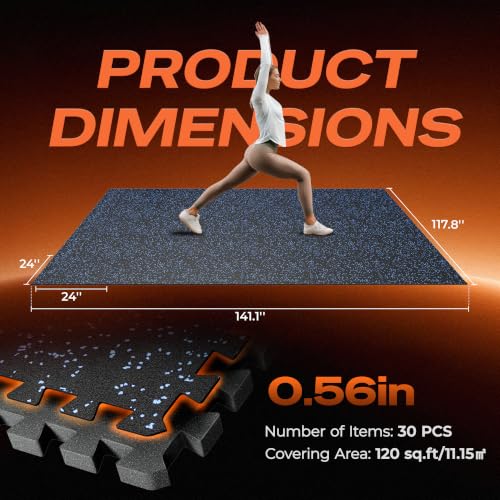 Image of SUPERJARE 0.56'' Thick 120 Sq Ft Rubber Top Gym Flooring for Home Gym