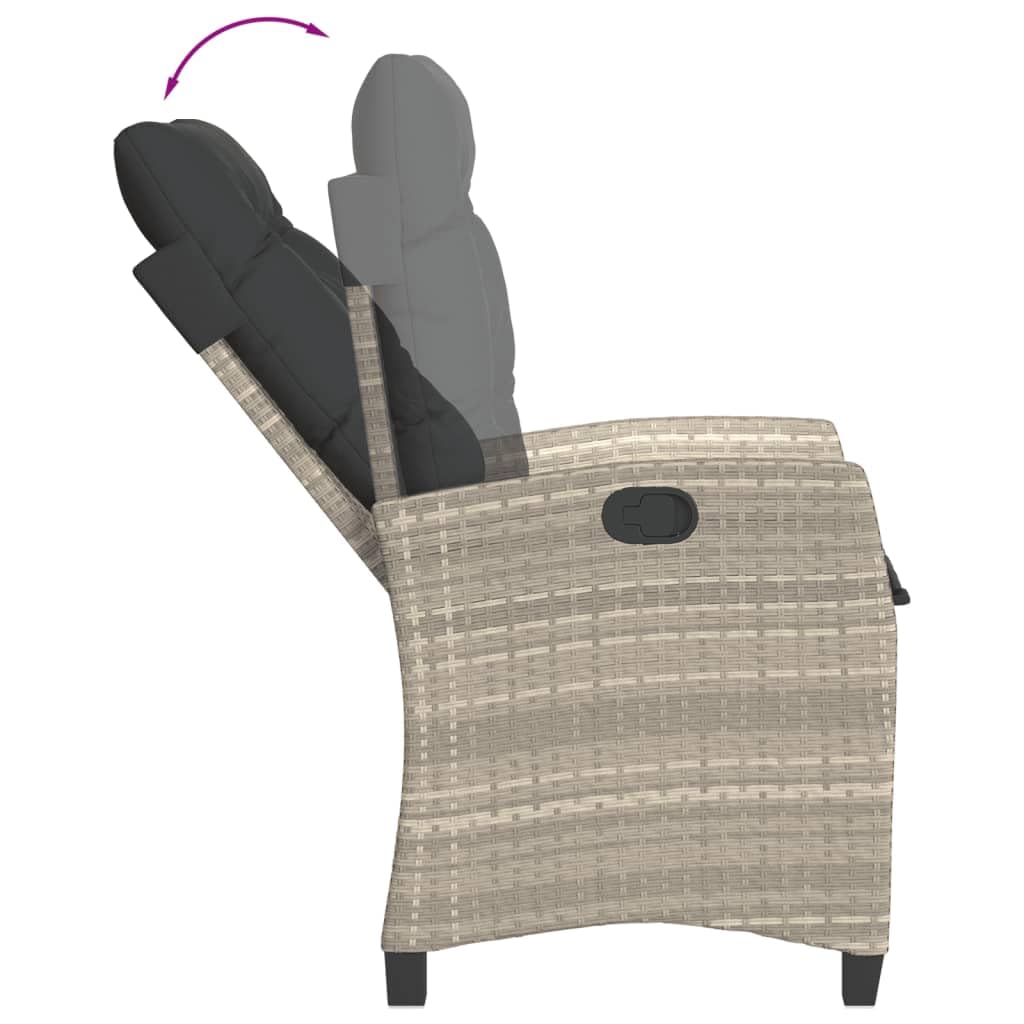 Set da 3 pezzi con cuscini grigio chiaro in polyrattan per giardino, balcone o terrazza con schienale regolabile e cuscini imbottiti spessi con rivestimenti sfoderabili