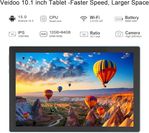 Image of Android 15 Tablet, 10 inch 12GB RAM+64GB ROM /1TB (Max), 2 in 1 Tablets with Keyboard Case Mouse Stylus, 1.8GHz Quad-core Processor, 1280*800 IPS HD Touch Screen, 8MP Camera, 5G Wi-Fi 6 BT 5.0 Tablet