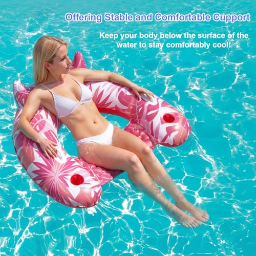 Korlon Inflatable Pool Floats, 2 Pack Adult Pool Float Chair with Cup Holders & Handles - image 6