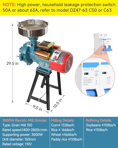 Image of NAIZEA Electric Grain Grinder Mill, 3000W 110V Commercial Spice Wheat Grinders, Flour Corn Mills w /Funnel,Corn Grinders Machine for Corn, Wheat, Rice, Cereals(Dry Cereals Grinder)