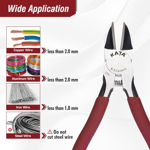Image of KATA 6 Inch Wire Cutters, Flush Cutter Plier for Crafting and Electronics | Clean cut side cutters for zip ties, floral wire, jewelry making, plastic sprue, 3D prints and small repair DIY projects