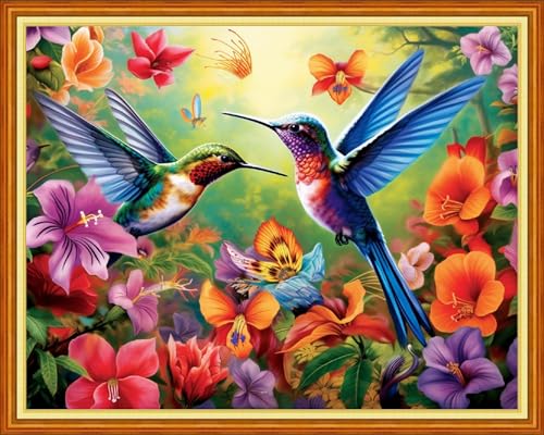 Image of Dooxvey Cross Stitch Kits for Adults Stamped Full Range of Embroidery Starter Kits for Beginners 11CT Printed Cross Stitch Patterns Needlepoint Kits Stamped Crossstitching- Hummingbird flower16x20inch