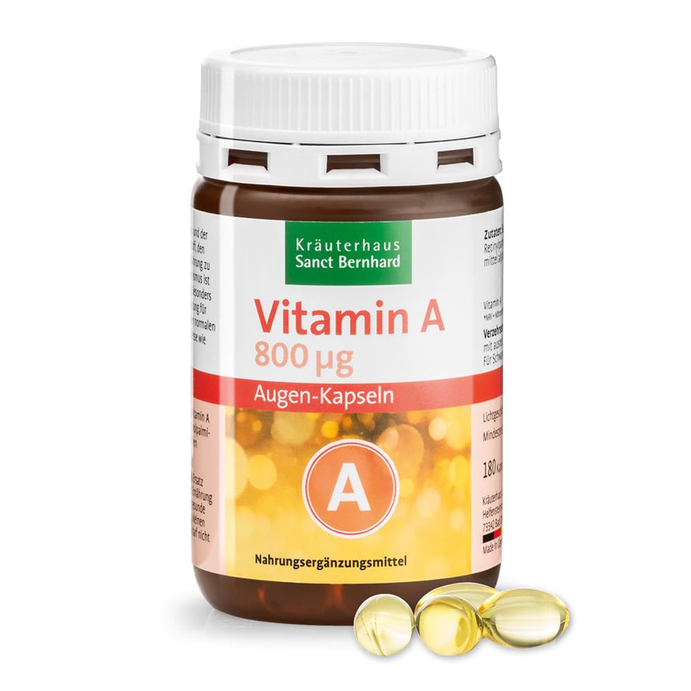 Sanct Bernhard Vitamin A-Augen-Kapseln 800 µg mit 180 Kapseln für Mamas und Babys beim Eintritt in die Schule