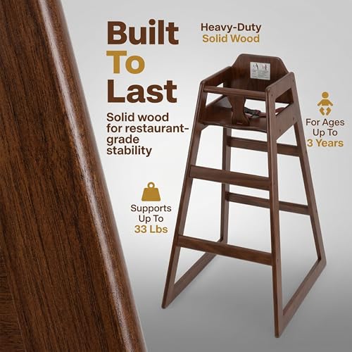 Image of Dark Brown Wooden Bar Height Restaurant High Chair - Stackable Rubberwood Dining Chair for Bar Height Tables, Easy-Clean Finish, Commercial Restaurant Seating