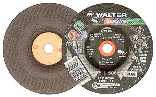 ❤ Crazy Deals Walter 15L506 FLEXCUT Flexible Grinding Wheel [Pack of 25] - A-60-X-FLEX Grit, 5 in. Abrasive Wheel with Arbor Hole Fastening. Angle Grinding Wheels
