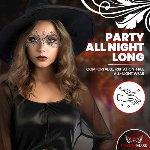 Image of Masquerade Mask for Women with Rhinestones - Elegant Metal Half Face Mask for Masquerade Parties, Mardi Gras, & Themed Events