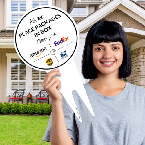 Image of Package Delivery Sign, Please Leave Packages Here Sign, FedEx, Amazon, UPS, USPS, 9x17 Inches Round Shape, Aluminum Composite Made in USA by Sigo Signs