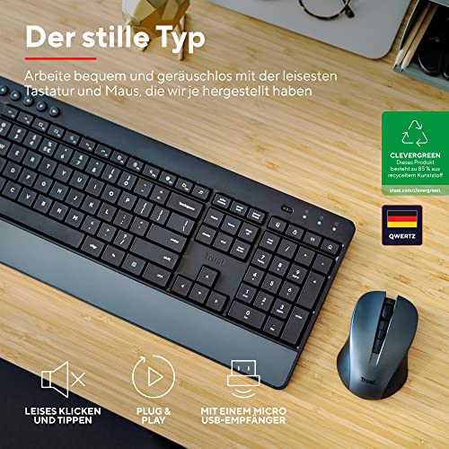 Trust Trezo Tastatur Maus Set Kabellos, Qwertz-Layout, Nachhaltiges Design, Kabellose mit Funkmaus, Leise und Ergonomische Combo, 48 Monaten Batterielaufzeit, PC, Laptop, Schwarz, 2.4 GHz – Bild 3