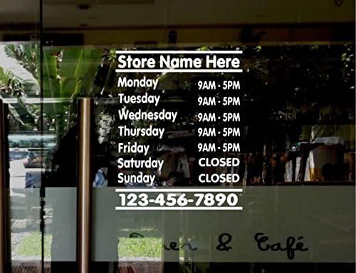 Brand STORE HOURS CUSTOM WINDOW DECAL BUSINESS SHOP Storefront VINYL DOOR SIGN COMPANY bar pub restaurant laundromat food truck cafe deli gym donut