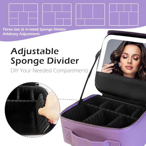 Image of MOMIRA Travel Makeup Bag Cosmetic Bag Makeup Organizer Bag with Lighted Mirror, Adjustable Brightness in 3 Color Scenarios, Waterproof Makeup Train Case, Gift for Women - Violet(Woven)