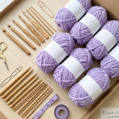 Image of Soft Chenille Yarn 100 gm Soft Velvet Wool Oon for Crochet Knitting DIY Craft Multipurpose Yarn Ball for Blanket Scarf Cushion Making (Purple) (Pastel Purple)