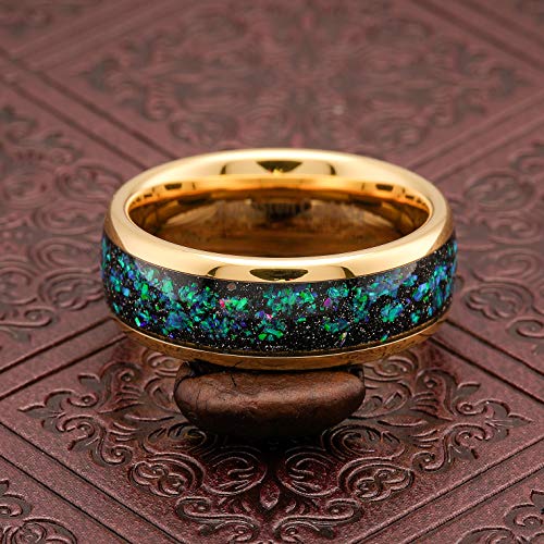 100S JEWELRY Engraved Personalized Galaxy Opal Gold Tungsten Rings For Men Women Wedding Band Engagement Promise Size 6-164