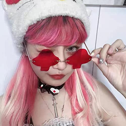ENTHYI Mushroom Shape Sunglasses for Women Irregular Rimless Eyewear Retro rave Party halloween Sun Glasses4