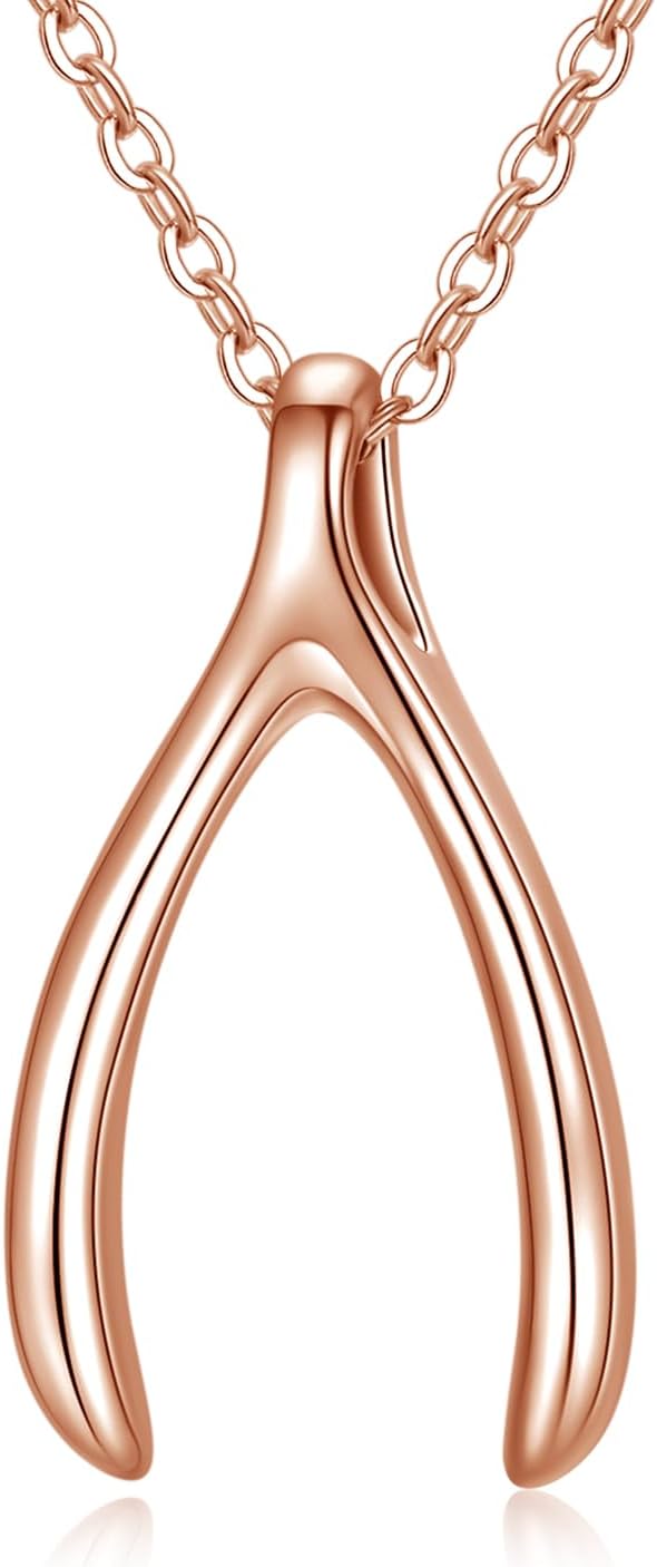 MEDWISE Silver/Gold/Rose Gold Wishbone Amulet Necklace for Women 925 Sterling Silver Classic Wishbone Pendant Necklace Wishbone Charm for Christmas Mothers Day Birthday Gifts