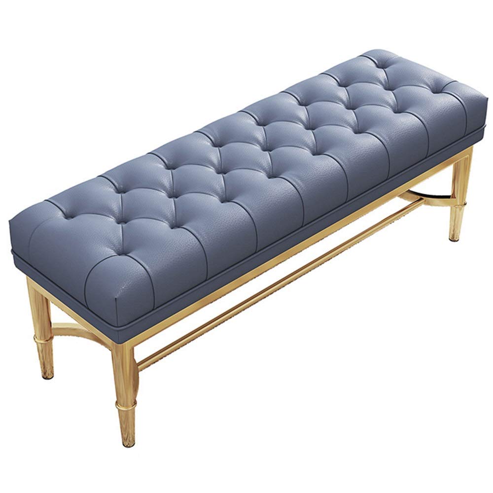 Banc à chaussures rembourré en fer forgé bleu pour intérieur moderne