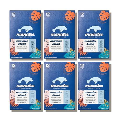 Manatee Gourmet Coffee, Single Serve Pods for Keurig K-Cup Brewers, Medium Roast, Manatee Blend, 72 Count