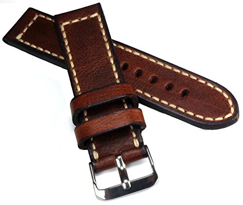 Bracelet montre aviateur 22 mm Rios cuir véritable marron style Stark B17