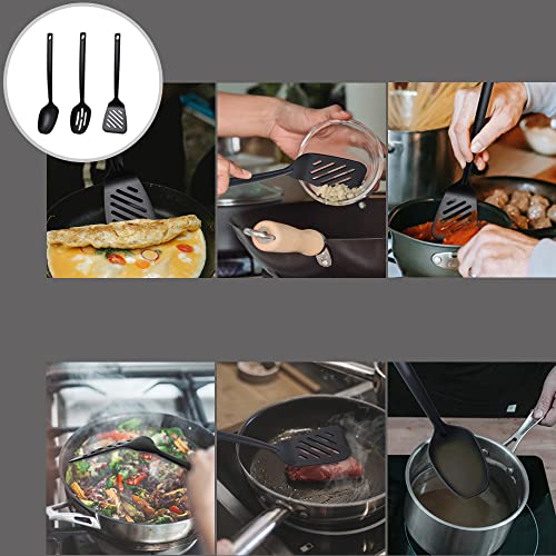 Byvov 3Pc Anti-Scratch Nylon Kitchen Utensils Set - Slotted Spatula, Cooking Spoons & Slotted Spoon -Black #TOP4