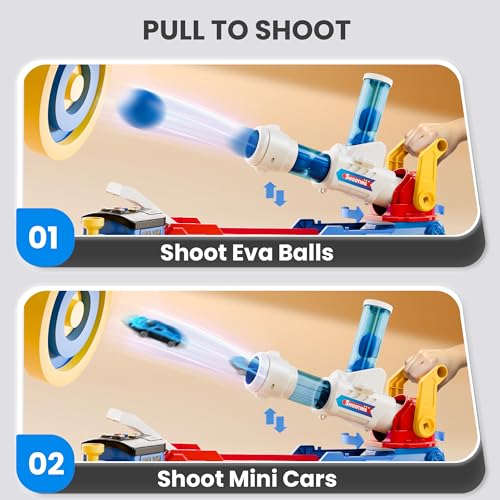 iPlay, iLearn Kids Launching Truck Toys for Boys Ages 3-5, Toddler Track Toy, 4 Mini Diecast Race Cars, Balls Shooting Game, Large Light Sound Carrier Train, Birthday Gifts for 4-6 7 8 9 Yrs Old Child - Image 3