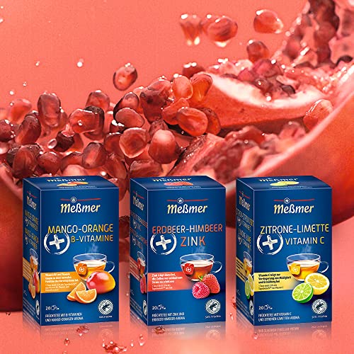 Meßmer PLUS Tee | Mango-Orange + B-Vitamine | 20 Teebeutel | Glutenfrei | Laktosefrei | Vegan