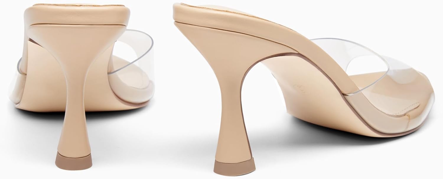 Coutgo Womens Heeled Mules Pointed Peep Toe High Heels Slip On Backless Mule Sandals Dress Shoes - Image 6