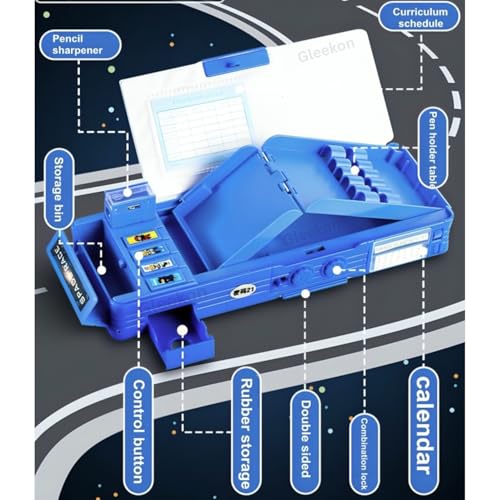Image of Space Astronaut Pencil Box for Boys & Girls, Plastic Password Lock Pencil Box for School Kids Cute Button Pencil case Compass Box Gift for Boys,(Space Blue)
