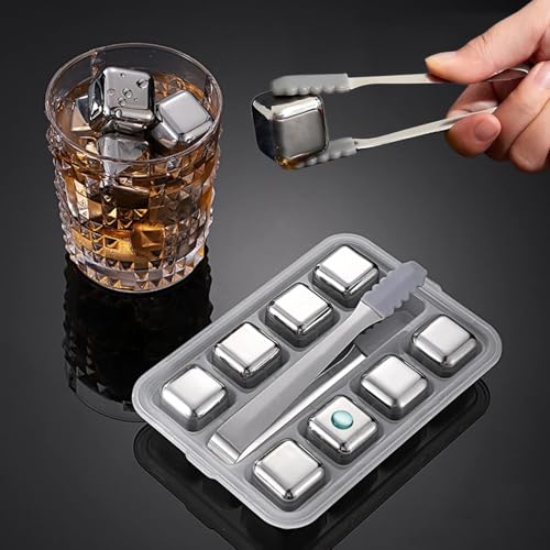 8 Cubitos Hielo Reutilizables,cubitos de hielo+clip de silicona+cajas de almacenamiento,aptos para alimentos,para ginebra,whisky,ron,vino.piedras refrigerantes para bares, accesorios de cóctel