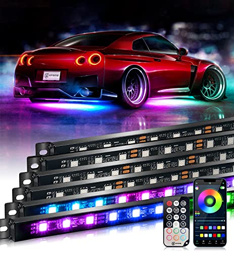 Xprite Aluminum Dreamcolor Car Underglow Light Bar, Bluetooth Underbody Chasing Dancing Neon Accent Lighting Led Rigid Lightbar 6 Pcs, Silicone Sealed Waterproof Rgb Glow Lights Kit For Trucks Suv #TOP29