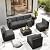 SUNCROWN 7-Piece Outdoor Patio Furniture Sofa Set All-Weather Black Wicker Sectional Conversation Set with Modern Glass Coffee Table and Cushions (Grey)