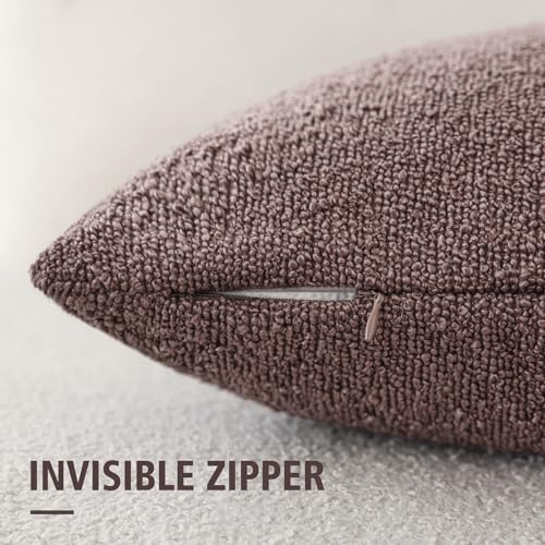 Image of Foindtower Set of 2, Decorative Textured Boucle Throw Pillow Covers Accent Solid Pillow Cases Soft Cozy Couch Cushion Case for Chair Sofa Bedroom Living Room Home Decor 24x24 Inch Dark Purple