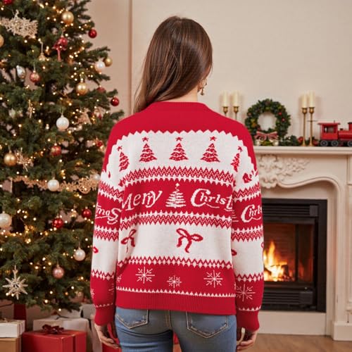Image of Women Cute Bow Knit Sweater Y2k Long Sleeve Crew Neck Knitted Pullover Top Oversized Going Out Fall Winter Knitwear