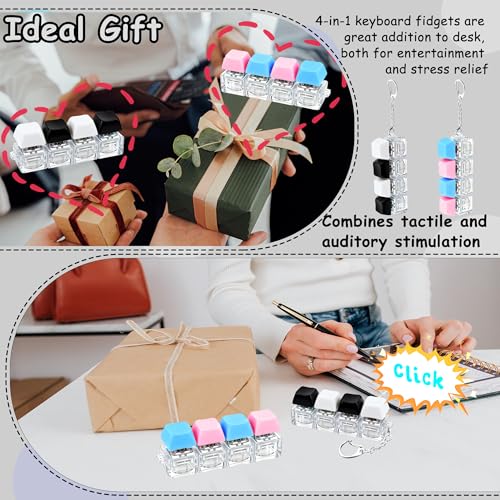 Image of 2 PCS Keyboard Fidget Toy, Keyboard Fidget Keychain 4-in-1 Keyboard Decompression Button Finger Clicker Toys, Button Stress Relief Fidget Gifts to Relief Stress (Black White Blue Pink)