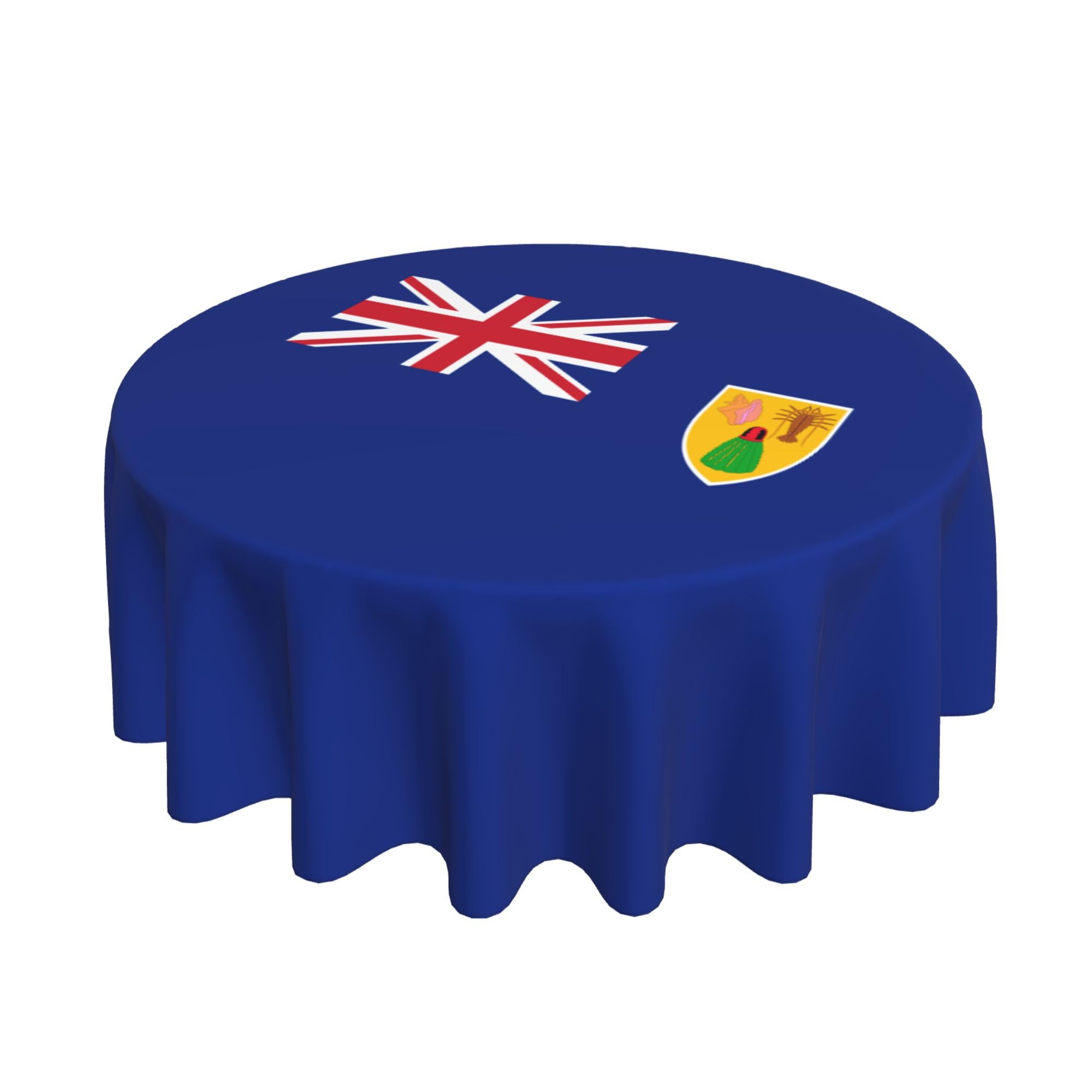 HLBSDM Flag of The Turks and Caicos Islands 60" Restaurant Circle Decor Tablecloth Festive Table Cover Round Art Desk Cloth