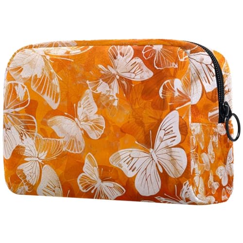 Beauty case con cerniera trasparente farfalle carino astuccio trucco impermeabile borsa cosmetica regalo di compleanno per donne ragazze Multi 8 Art Deco arancione