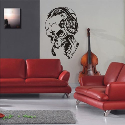 Aufkleber2009 Auriculares con Calavera como Adhesivo en Varios. Tallas y Colores 27, Negro, ca. 39 x 60 cm (bxh)