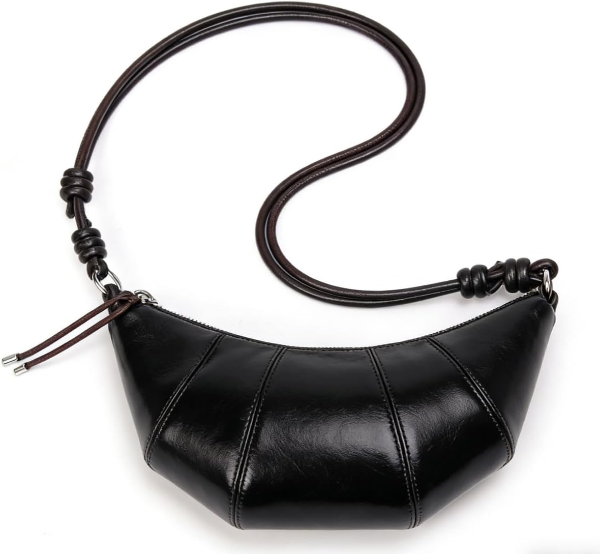 Waxed Cowhide Leather Crescent Satchel Purse Small Luxury Purses for Women