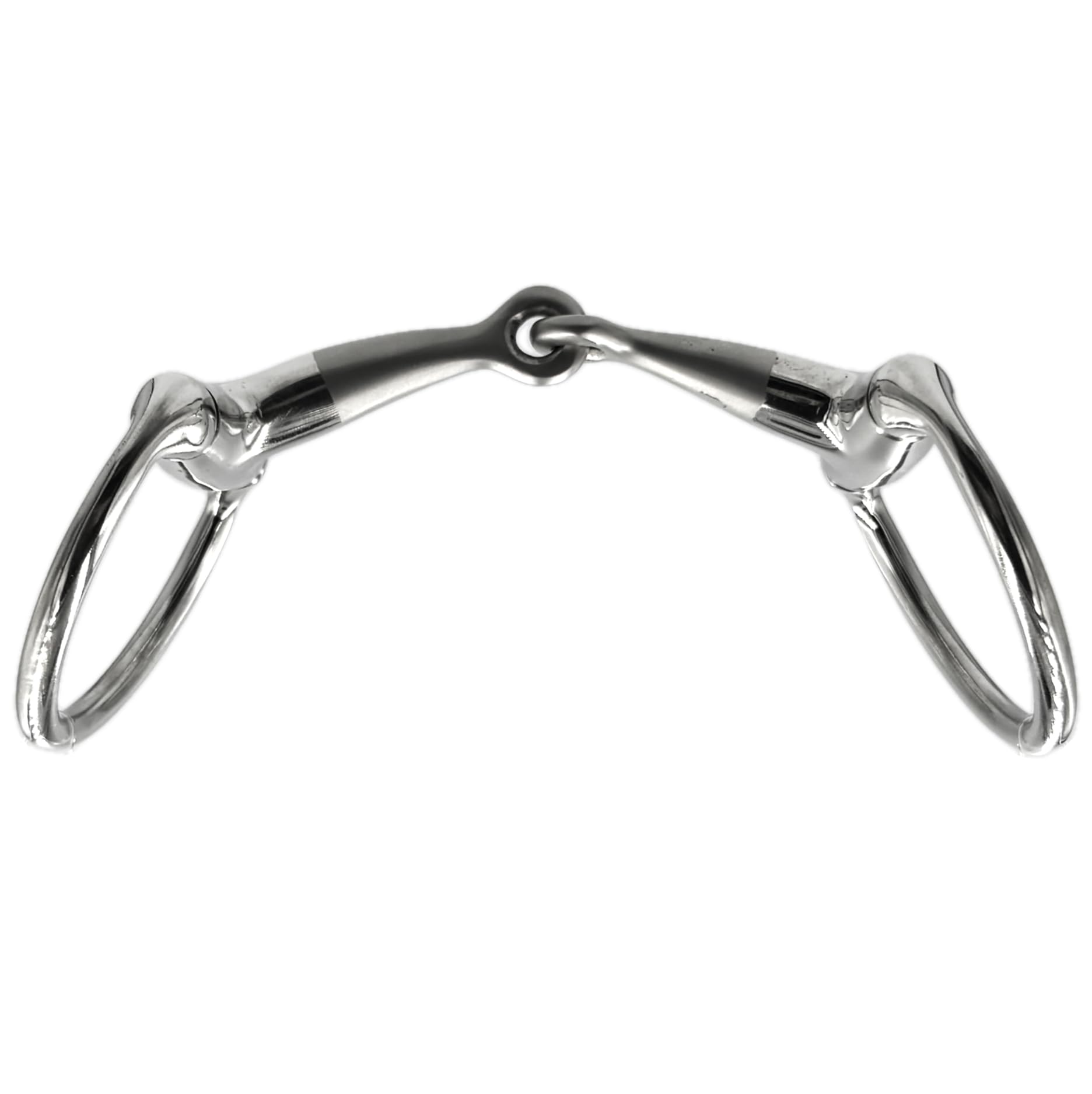 ES0279 Gebiss Olivenkopfgebiss Olivenkopftrense Einfach Gebrochen mit sandgestrahlten Mittelteil aus Edelstahl Ringdurchmesser 70 mm Gebissstärke 14 mm (9.5 cm)
