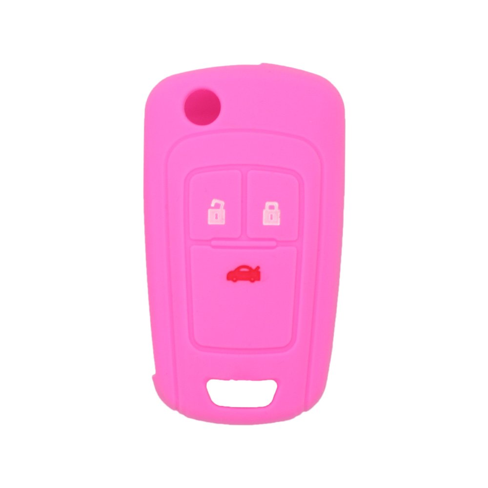 BROVACS Silicone Cover Protector Case Holder Skin Jacket Compatible with BUICK CHEVROLET 3 Button Flip Remote Key Fob CV9602 Pink