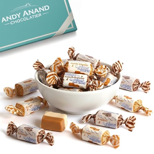 ANDY ANAND CHOCOLATIER Sugar Free Creamy Taffy Toffee - Trio of Caramel, Chocolate & Coffee - Made in Europe Gluten Free Assorted Flavor Individually Wrapped Candy With No preservatives (33pcs, 7 Oz)