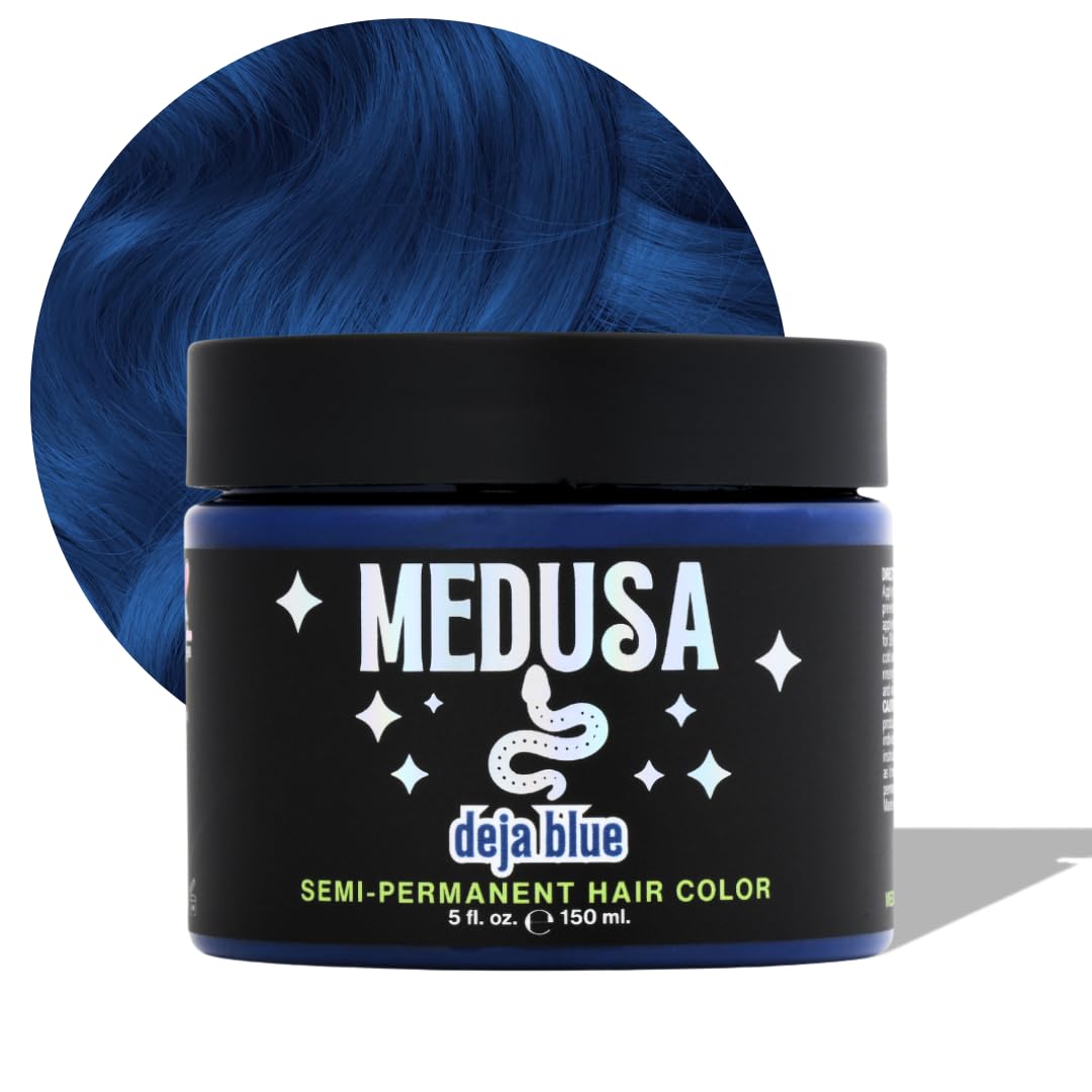 Medusa Semi-Permanent Hair Color, Vegan and Cruelty-Free Hair Dye, Last up to 24 Washes, Non-Damaging Conditioning Hair Color (Deja Blue, 5 fl oz)