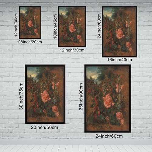 Impression sur toile de roses trémières John Constable cadre 30x45 cm - 2