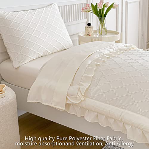 Aikasy Boho Toddler Bedding Set With Jacquard Plush And Ruffled Fringe - Comforter, Flat Sheet, Fitted Sheet, And Pillowcase - Suitable For Boys And Girls - White #TOP2