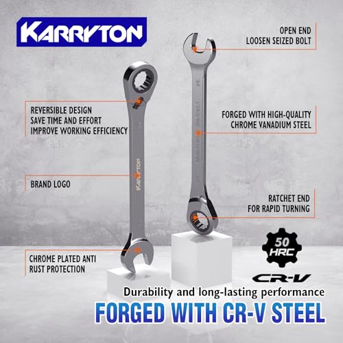 Image of 16-piece Reversible Ratcheting Wrench Set Metric 8-25mm, 72 Teeth Ratchet Combination Wrenches Set with Rolling Bag, Cr-V Steel, Chrome Plating Handle with Blackened Ratchet